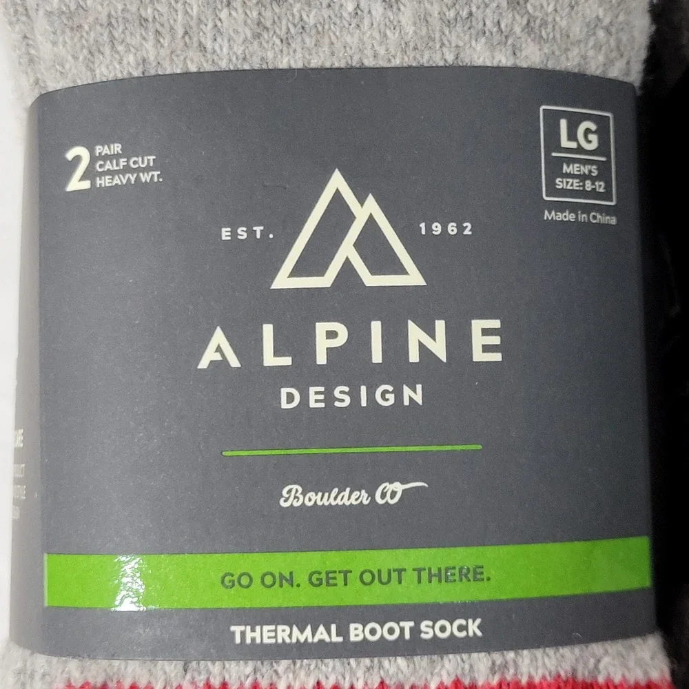 Alpine Design Thermal Boot Socks Men Size 8-12 Heavyweight Gray 4 Pairs (2 Pkgs)